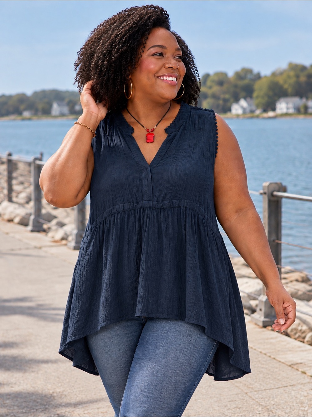 Zac & Rachel Woman 3X Navy Blue High Low Tunic Top Plus Size Sleeveless